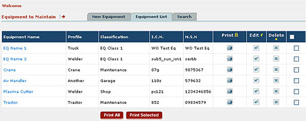 Equipment List